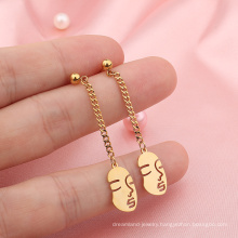 Wholesale Jewelry Stainless steel Minimalist Abstract Women's Face Gold Chain Post Fashion Earrings